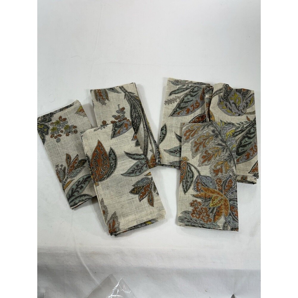 Raymond Waites Hampton Garden Set 6 Floral Napkins Neutral Farmhouse Decor
